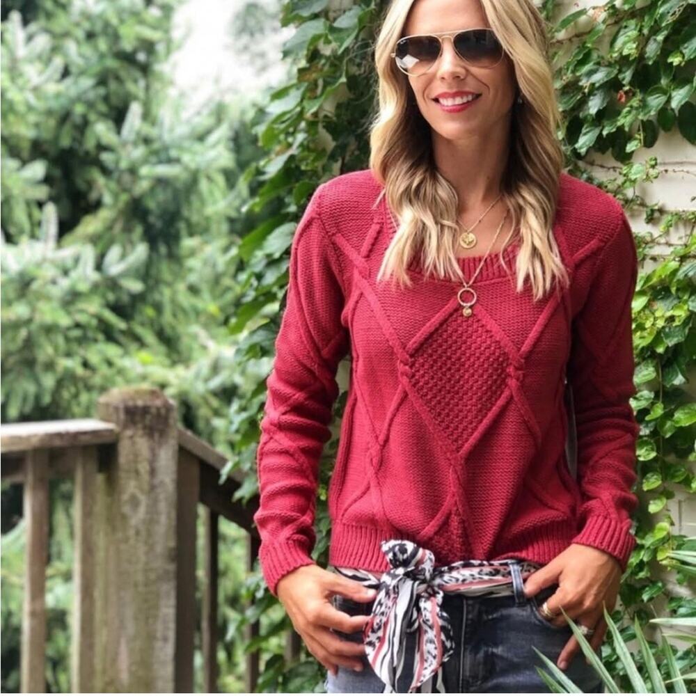 Cabi dark pink‎ red mulberry square neck crop sweater size Extra Small XS #3883